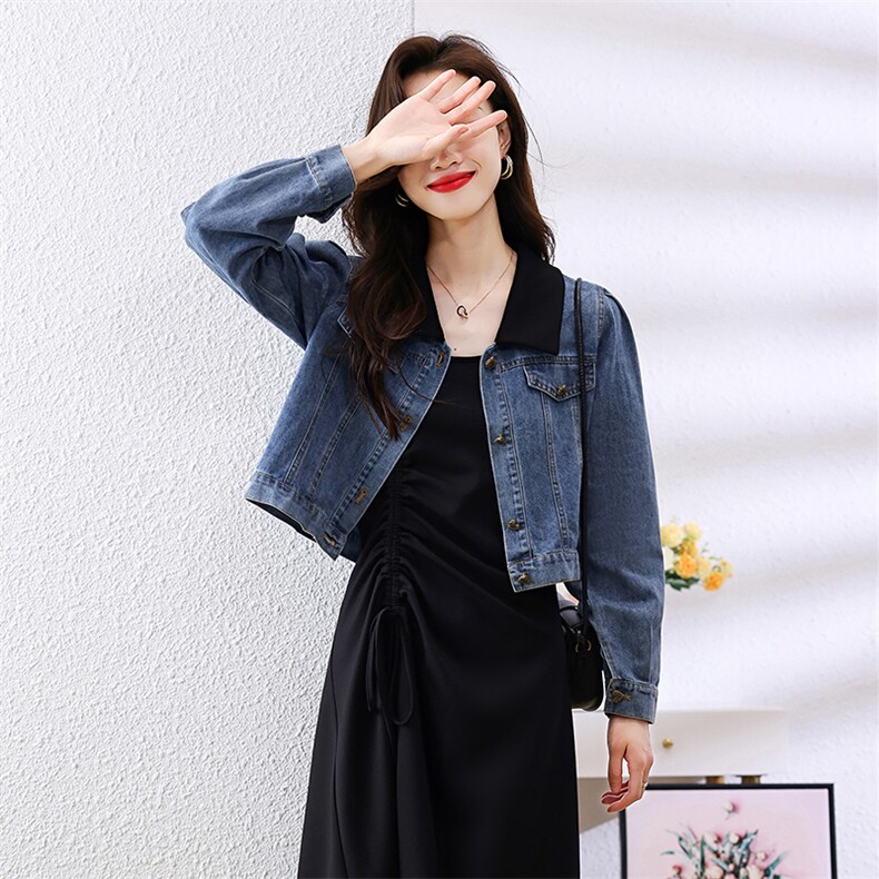 2022秋款时尚牛仔短外套女修身显瘦百搭上衣，女装套装/套裙，艾尚靓装