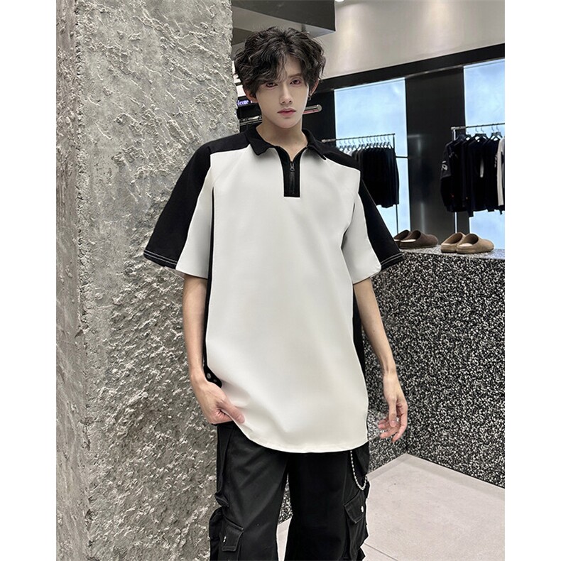 得物抖音高品二开240克纯棉美式高街痞帅POLO翻领潮牌短袖T恤,男装T恤,电商A486