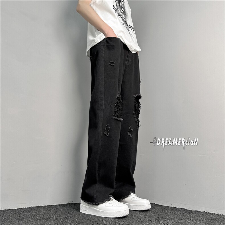 k1019-p50-控78M-5XL抖音美式高阶黄泥破洞拉链宽松大码牛仔裤,男装牛仔裤,星座116