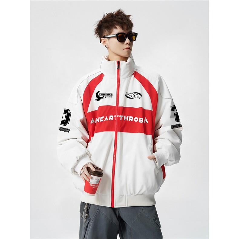 印花机车户外赛车M-5XL大码：涤纶棉衣男白底78179P128控178，男装棉衣，星座227-7