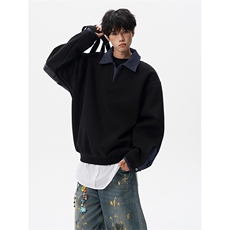 8XL-M美式拼接新款翻领高级感衬衫领运动上衣长袖卫衣男WY26P68，男装衬衫，电商D206-1