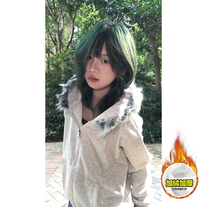 480G重磅加绒硬挺boxy秋冬美式高街超大毛领座山雕连帽卫衣厚外套图片