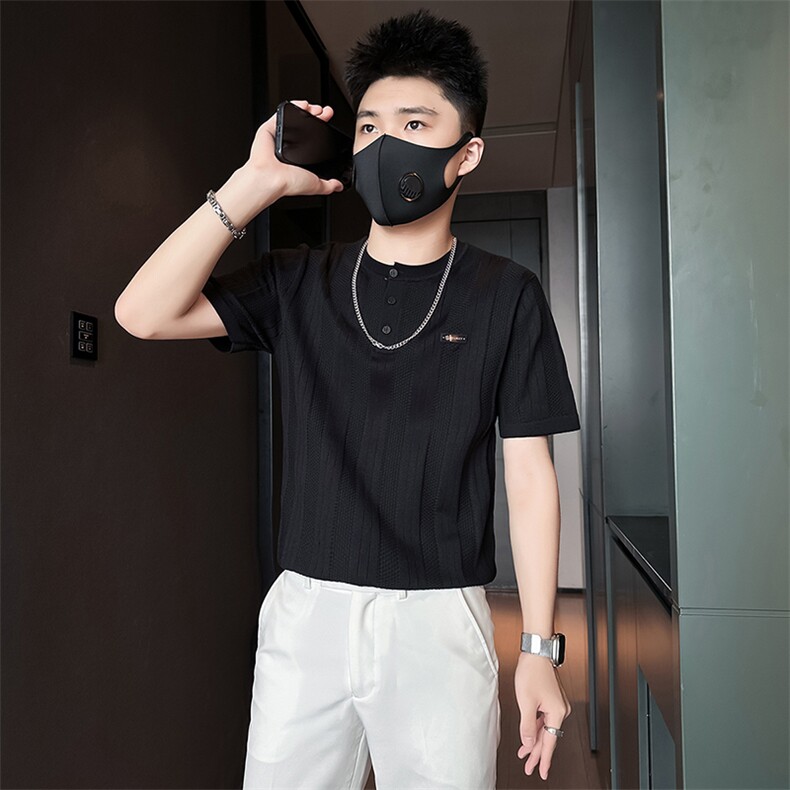 短袖毛衣针织衫半袖男修身圆领社会小伙店主风301C-DM05,男装T恤,星座301C（原B323）