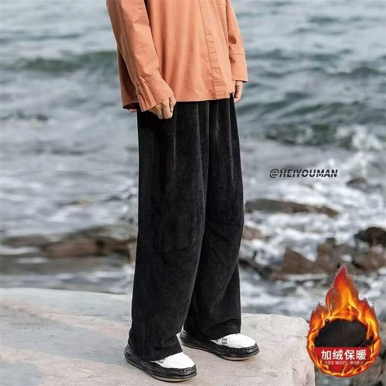 W10798-P33网图现货灯芯绒休闲裤加绒直筒阔腿裤潮流宽松拖地裤,男装卫衣,星座1608