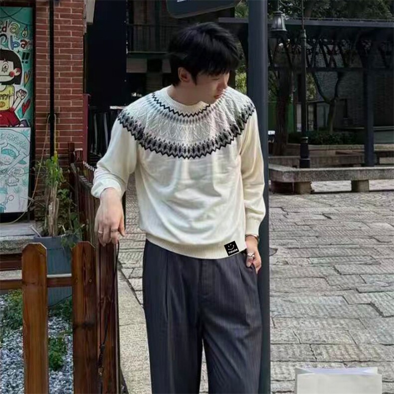 重磅秋冬装北极绒套头毛衣美式复古休闲慵懒风提花工艺针织衫外套,男装针织衫/毛衣,电商A486
