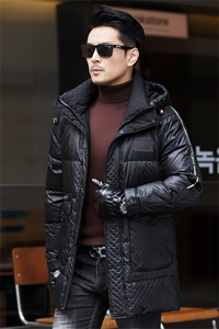 ZMS-M9815新款冬季男士白鸭绒羽绒服连帽保暖外套修身中长款大衣图片