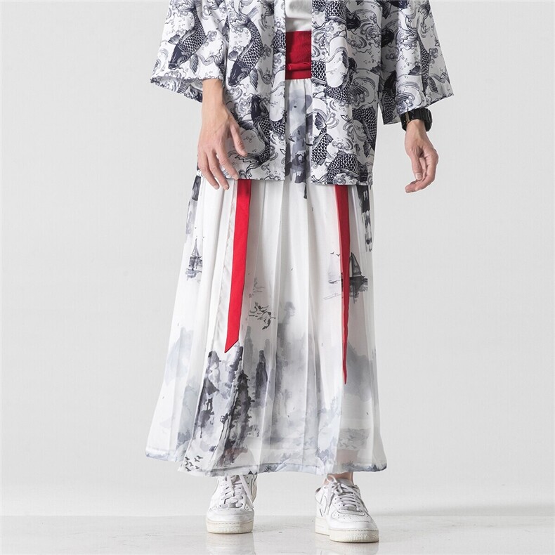 夏季风汉服古风宋裤仙气一片式裙裤百褶马面裙情侣K180/P75,男装民族服装,钱塘713