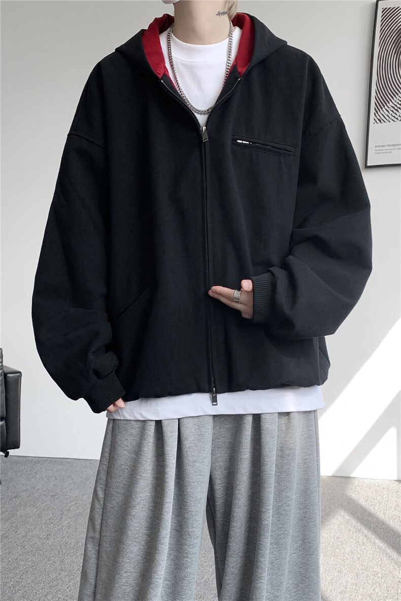 8XL-M美式复古撞色连帽水洗夹克男高级感做旧情侣外套JK1327P88,男装夹克,电商D206-1