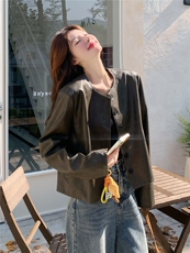 2026新款春装休闲简约水洗皮短外套2D009-2578P155控228，女装皮衣，2D009