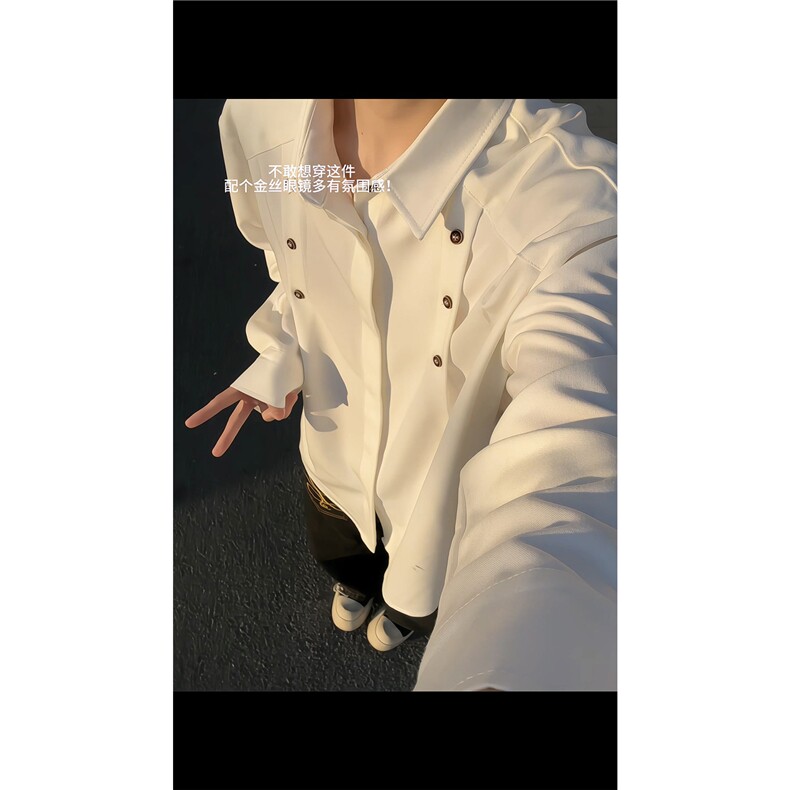 春秋季男简约潮流衬衣男款长袖衬衫男生韩系休闲风宽松翻领上衣图片