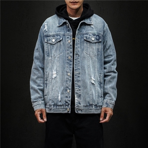 jk675-p75 M-5XL黑墙ins牛仔夹克拉链破洞大码男日系CITYBOY图片