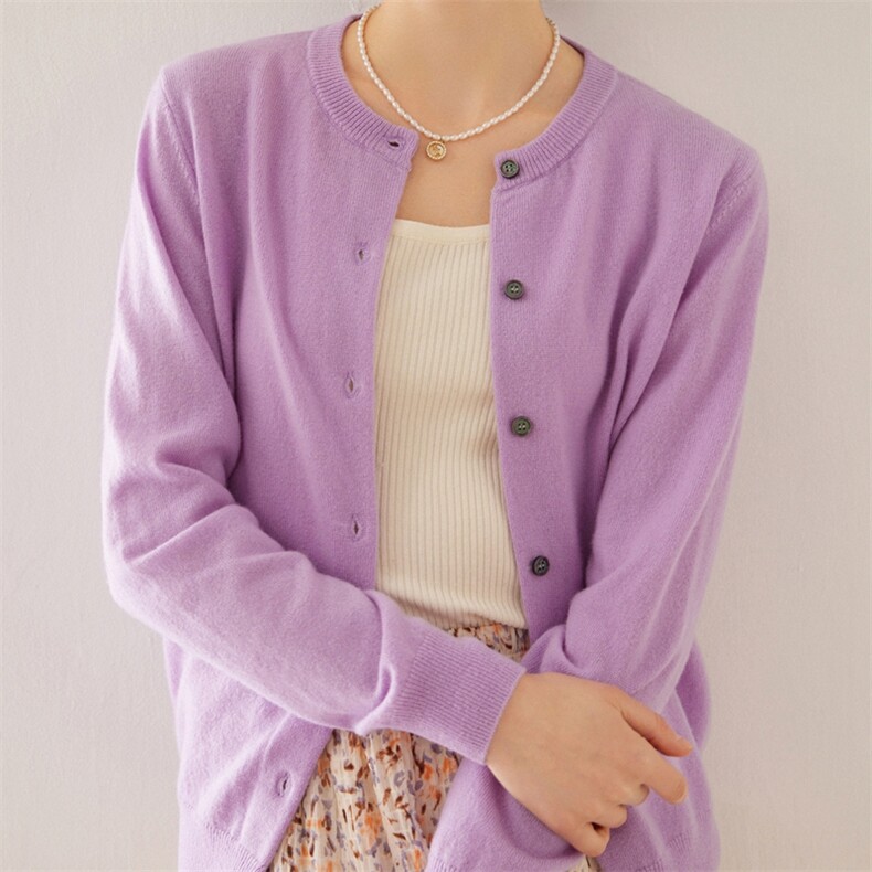 春夏新款18针精纺圆领桑蚕丝针织短袖开衫女山羊绒薄款上衣空调衫，女装羊毛衫，旭友羊绒