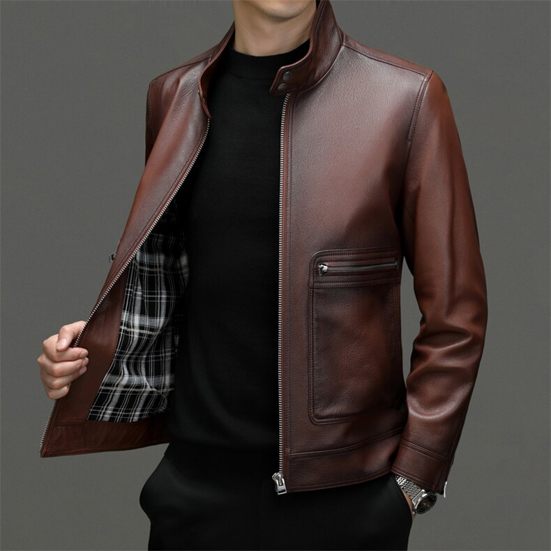 秋冬新款海宁皮衣男山羊皮夹克商务休闲男装翻领外套工装P950，男装皮衣，电商B360