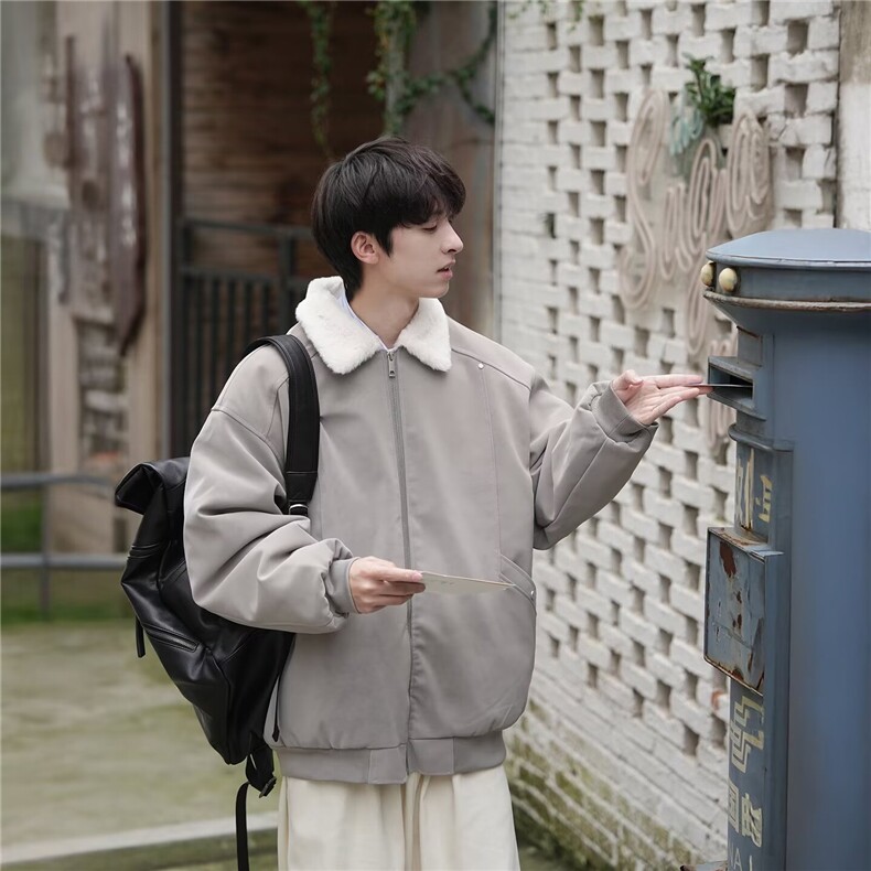 【】潮牌冬美拉德男女羊羔绒PU皮加绒加厚保暖棉服S1323P93,男装棉衣,星座1112-1