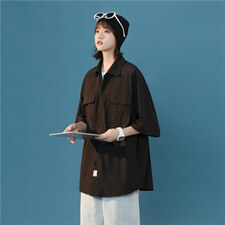 C3070/P35新款中性风冰丝工装多口袋短袖衬衣男女潮大码外套衬衫，女装衬衫，电商A141