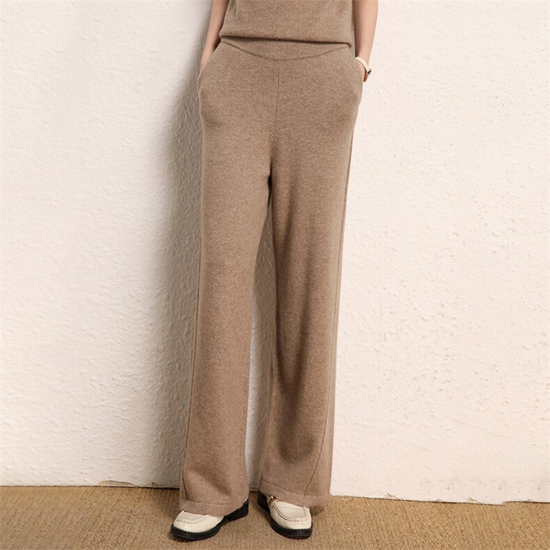 简约阔腿裤2024春秋装新款韩版宽松显瘦时尚纯色羊绒裤，女装休闲裤，绒源之鑫