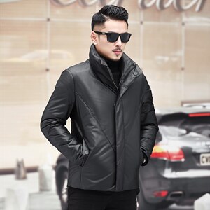 BJ89906冬季男士立领绵羊皮加厚皮衣外套皮夹克羽绒服P720图片
