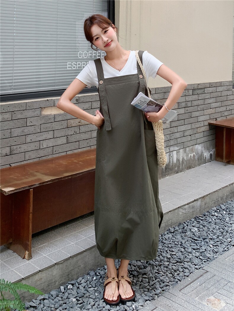 《现货好数据》26夏上新水洗棉休闲两面穿背带裙+V领T恤两件套女,女装套装/套裙,苗苗