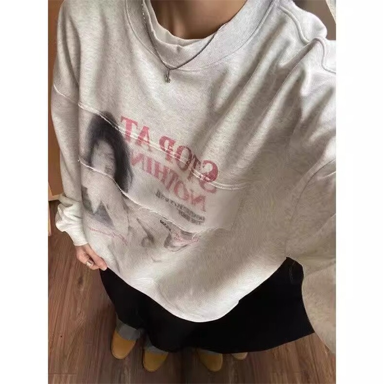复古美式街头字母人物印花长袖卫衣男女春季潮流宽松上衣ins潮牌,男装卫衣,四季星座505
