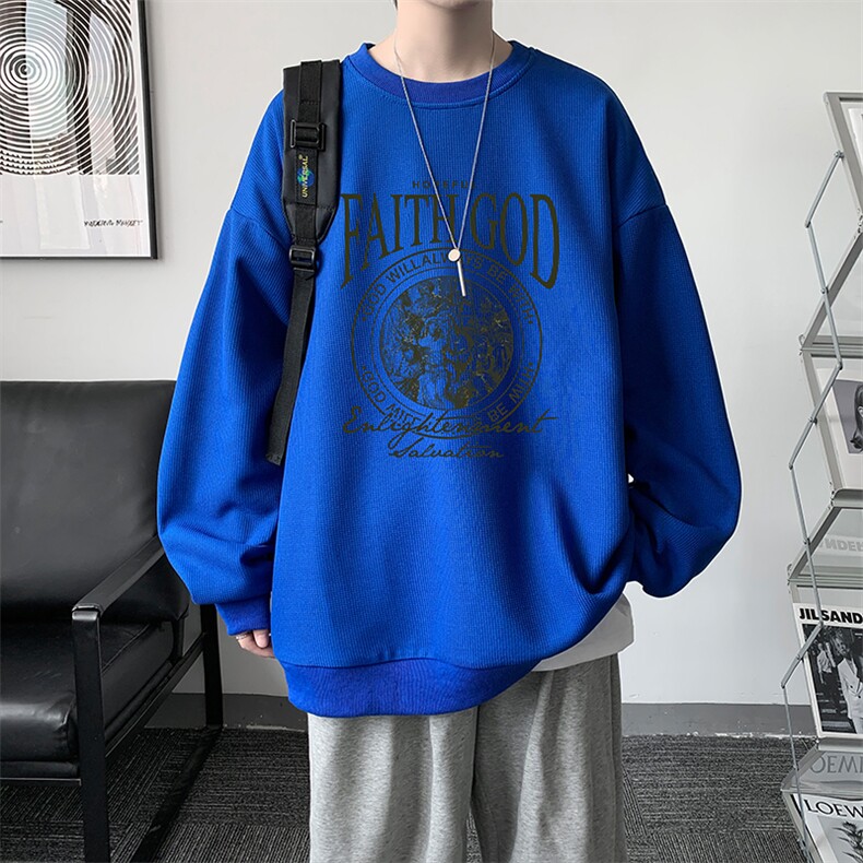 5XL华夫格卫衣男大码胖子圆领长袖t恤HW76388-P30加绒款-P40,男装卫衣,电商A040