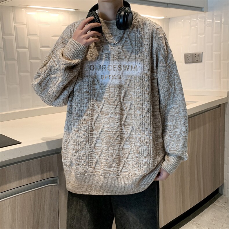 秋冬季新款圆领毛衣潮牌宽松休闲百搭慵懒风打底针织衫,男装T恤,星座410-7