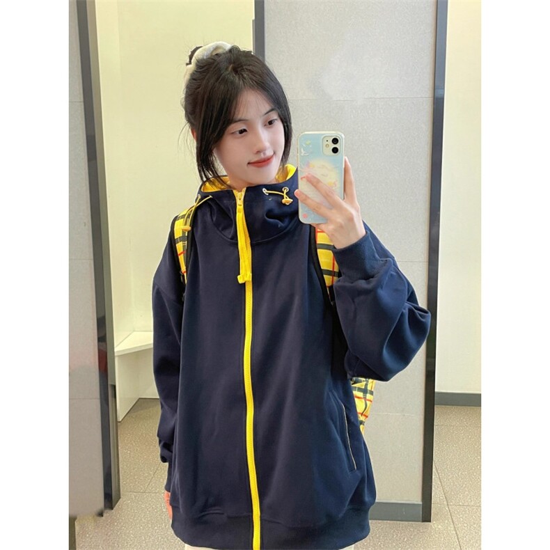 美式撞色卫衣外套秋冬开衫连帽拉链上衣潮WQ01-P45图片