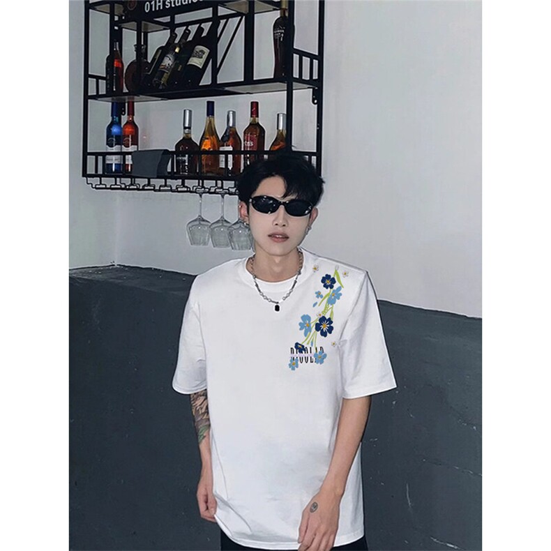 万针全刺绣解构设计260克重磅双纱纯棉高品质美式高街短袖T恤特39,男装T恤,电商A486