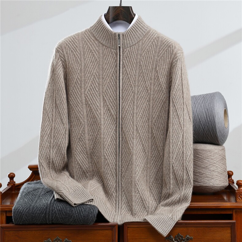 2025百搭时尚圆领羊绒拉链开衫，男装羊绒套衫，忠诺羊绒
