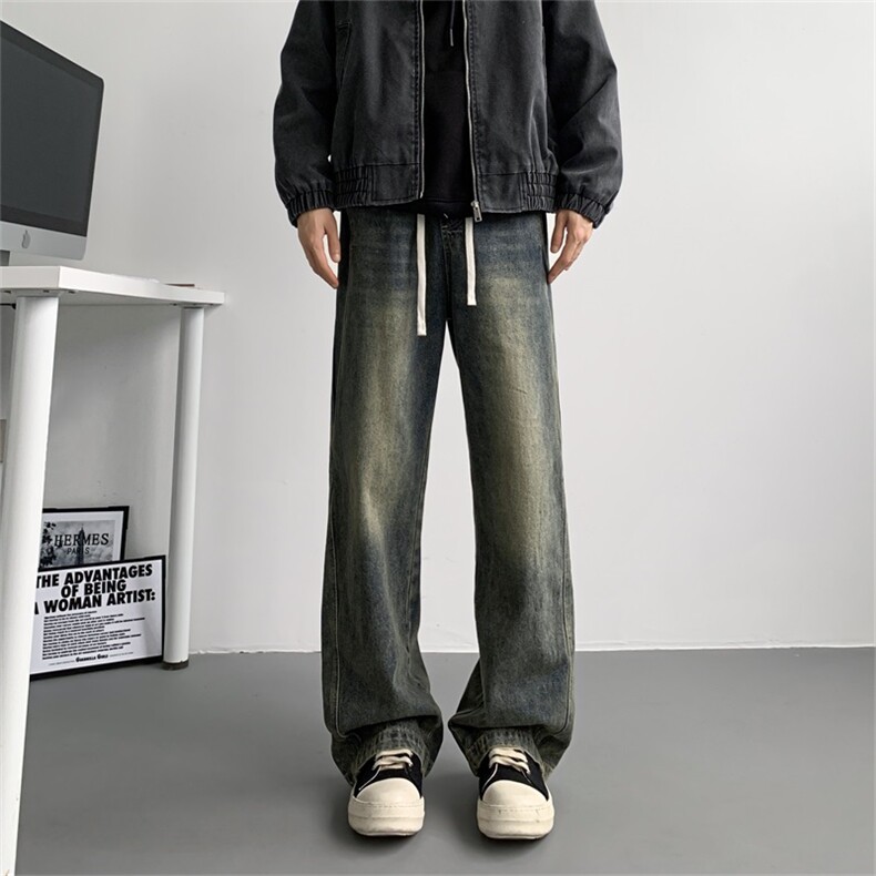 【主推现货S-4XL】水洗直筒牛仔裤男宽松长裤A080-8206-P65控88图片
