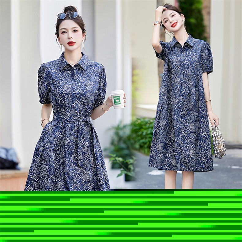 时尚洋气复古法式收腰显瘦碎花连衣裙女夏季2025新款潮流翻领裙子,女装连衣裙,沁沁公主