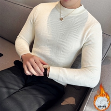 一体绒加厚针织衫暗花修身半高领长袖毛衣针织打底衫男96005-p68，男装针织衫/毛衣，电商D303