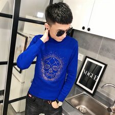 2骷髅烫钻针织衫毛衣冬季社会小伙男半高领打底衫C301B-MY18，男装针织衫/毛衣，电商C301B