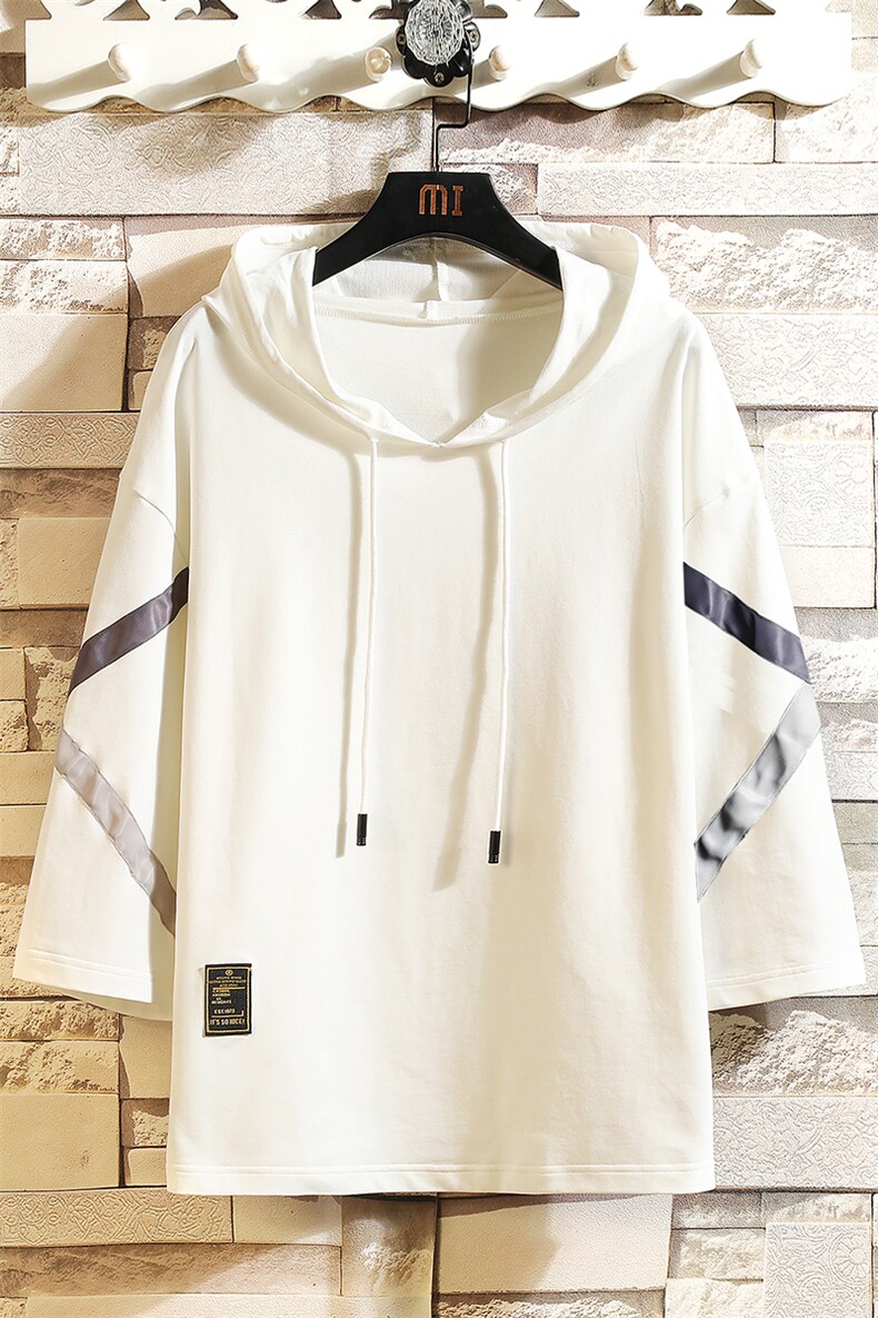 7XL-M货足连帽T恤男2023春夏新款潮休闲胖子宽松七分袖加肥加大码,男装T恤,钱塘717(原712)