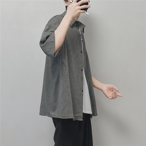 现货宽松五分袖纯色衬衫男衬衣KD586-P25图片