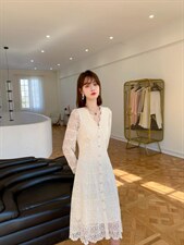 韩版甜美淑女时尚气质高雅甜美蕾丝连衣裙，女装连衣裙，荷塘月色