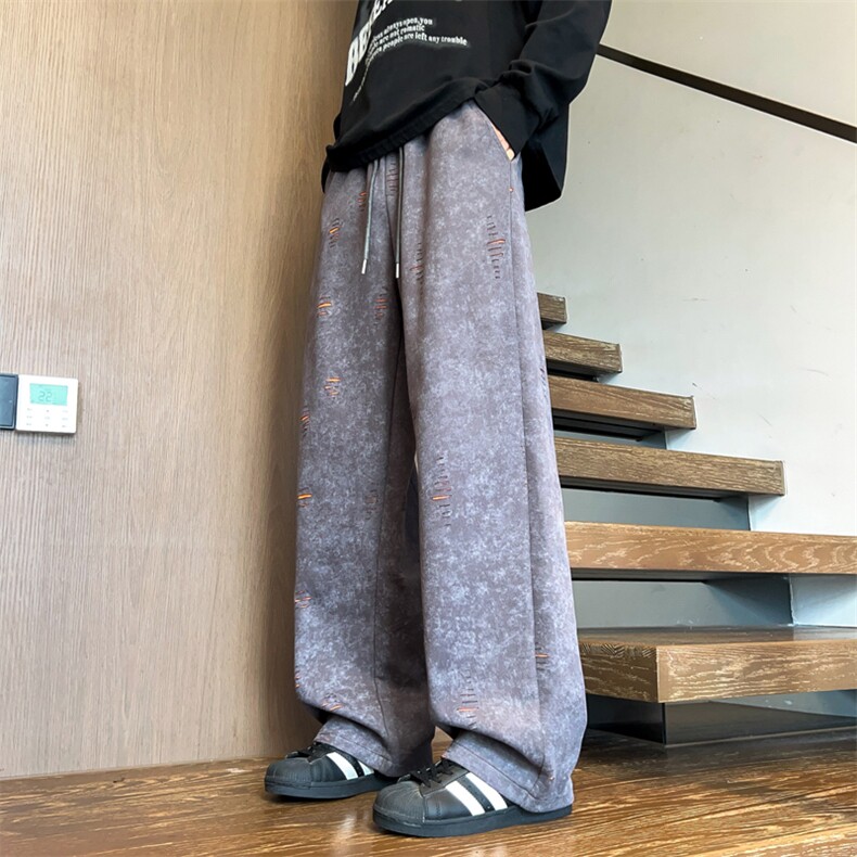 ！2025秋冬新款男士潮牌破洞休闲直筒裤情侣卫裤WK2101特P45,男装休闲裤,电商B220