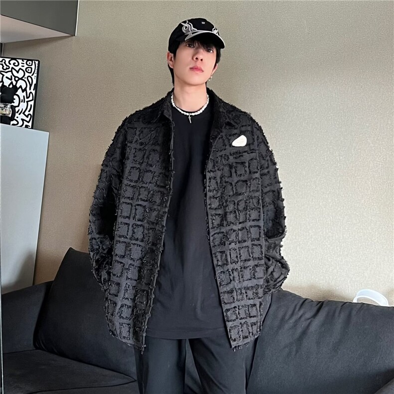 复古别致蓝色格子流苏长袖衬衫女，男装衬衫，星座1210-1