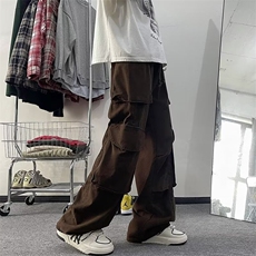 美拉德棕色多口袋美潮小众工装裤男美式复古痞帅裤子，男装休闲裤，星座716-2