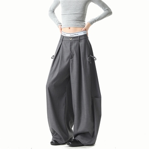 A165-K8993-P6589高腰阔腿薄款弯刀休闲裤慵懒风垂感拖地西裤图片