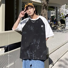 新款夏季短袖珠地面料宽松刺绣印花假两件男士T恤ZDY3414-P50,男装T恤,星座717