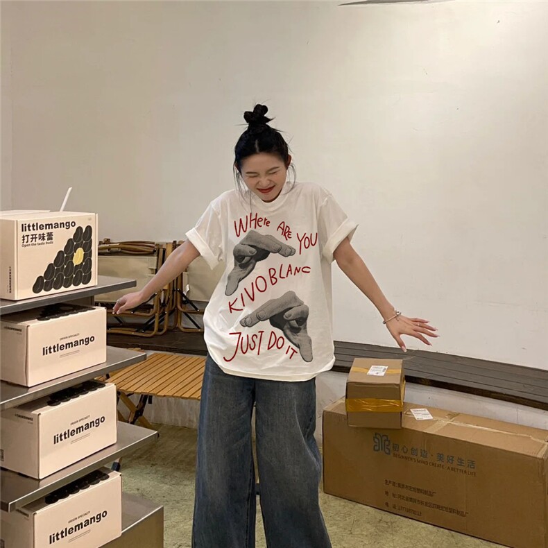 TX1731 P35 限48 23夏季新款字母趣味印花休闲半袖T恤图片