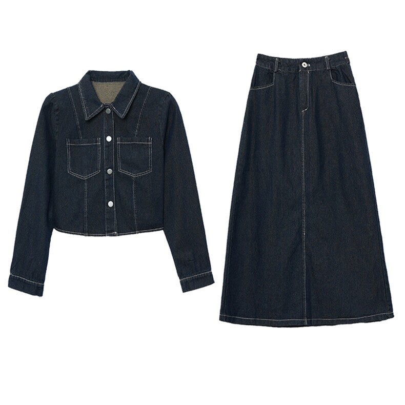 【现货新品】新款时髦减龄牛仔外套半裙两件套2024秋季新品,女装套装/套裙,慕依路