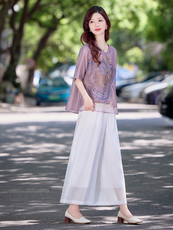 现货！夏季新款2025套装女简约时尚优雅气质天丝麻印花两件套，女装套装/套裙，涵墨