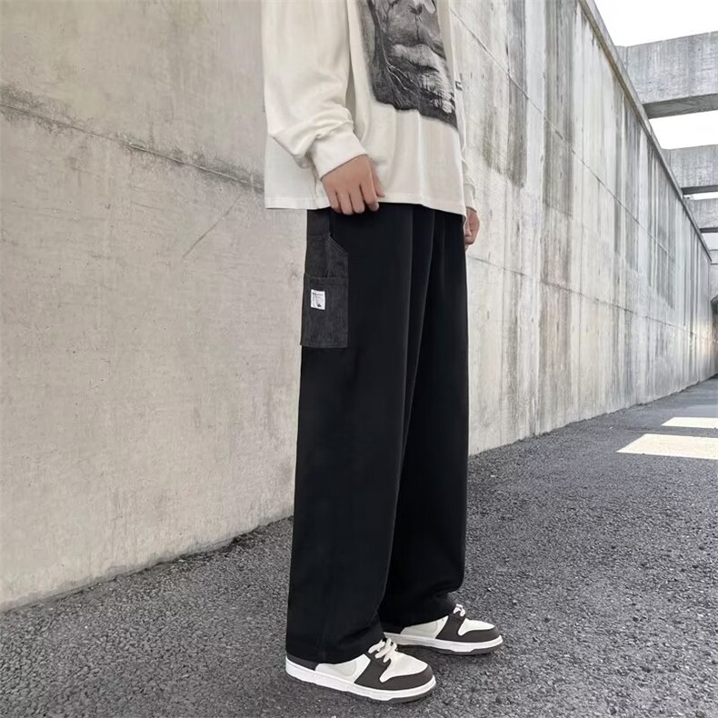 日系复古工装裤男2023新款秋季宽松直筒拼接休闲长裤K4294-P35,男装休闲裤,星座512-2
