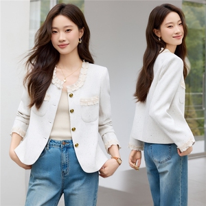 现货2025秋季新款小香风气质简约长袖短款小外套女图片