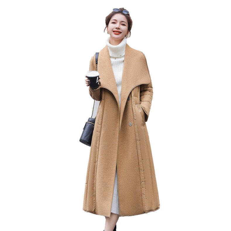 双面羊绒拼接羽绒服女中长款2023冬季新款时尚高端气质白鸭绒外套,女装羽绒服,雅静靓衣