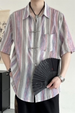 新中式金属扣子风潮T恤短袖民族男士衬衫时尚衬衣T2422-P65，男装衬衫，电商A227