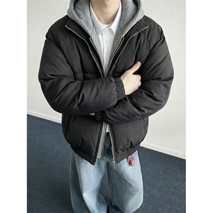 现货高品质重磅工艺美式高街假两件PU皮棉衣男女加厚棉服外套图片