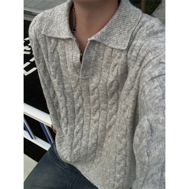 MY7152-特批60美式亨利领针织衫男女复古潮牌套头上衣大码毛衣,男装针织衫/毛衣,电商A059