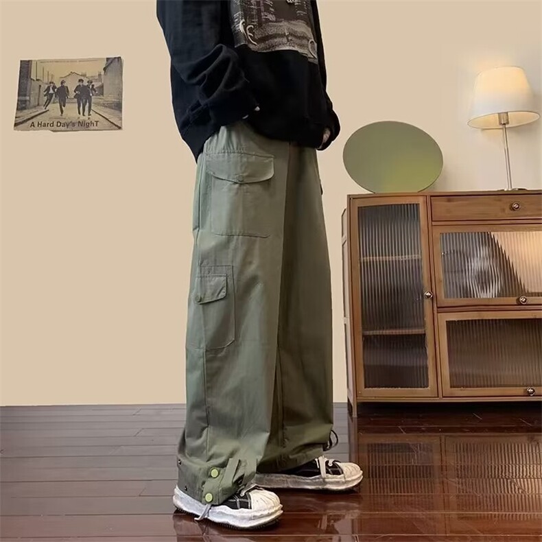 夏季日系休闲工装裤新款口袋宽松直筒复古百搭时尚男长裤,男装工装外套,星座1013